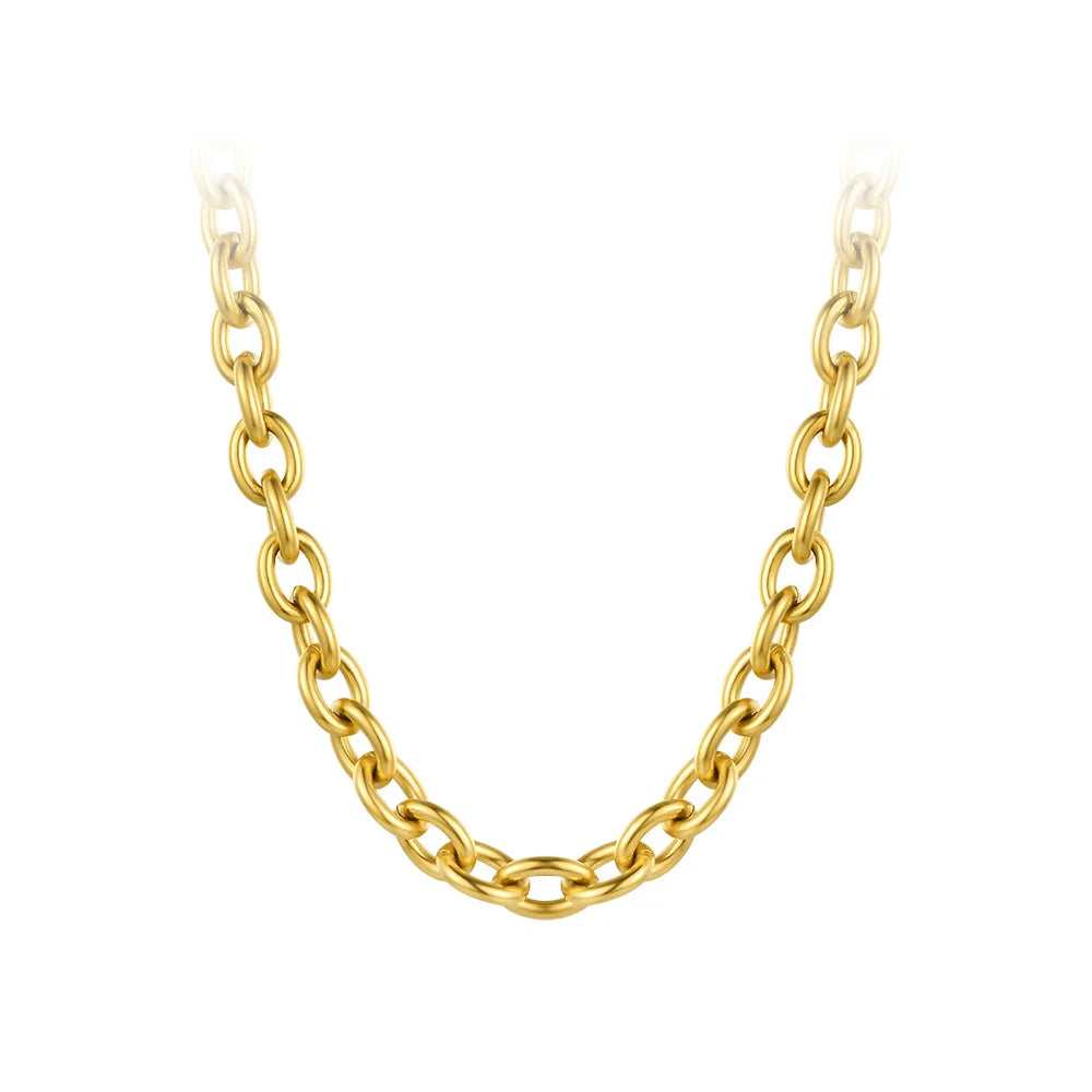 Level up your accessory game with this Chunky Gold Link Chain Necklace. Crafted from high quality stainless steel, this necklace is both durable and stylish. Add a touch of glamour to any outfit with its bold and chunky design. Elevate your style with this statement piece!