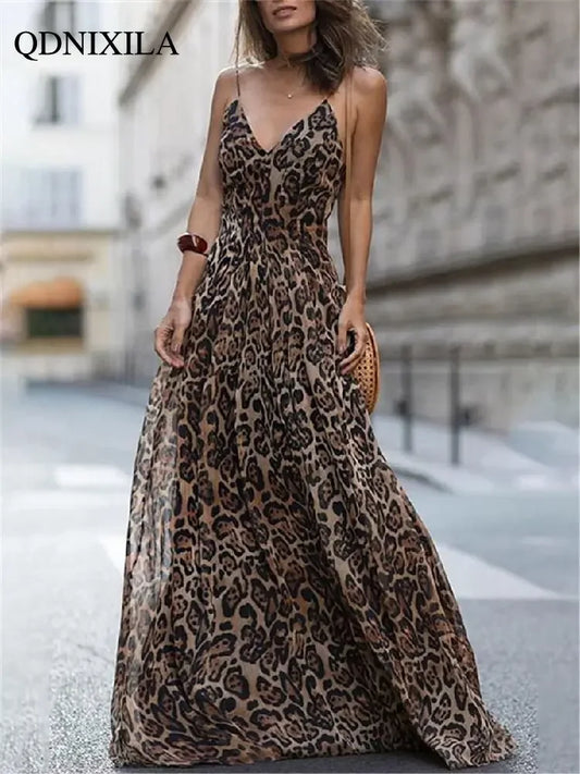 Unleash your wild side in this Elegant Long Leopard Print Suspender Maxi Dress! The striking leopard print adds a touch of boldness to the elegant suspenders and maxi cut. Perfect for any occasion, this dress will make you feel confident and empowered. Embrace your fierce and fashionable self with this must-have piece!