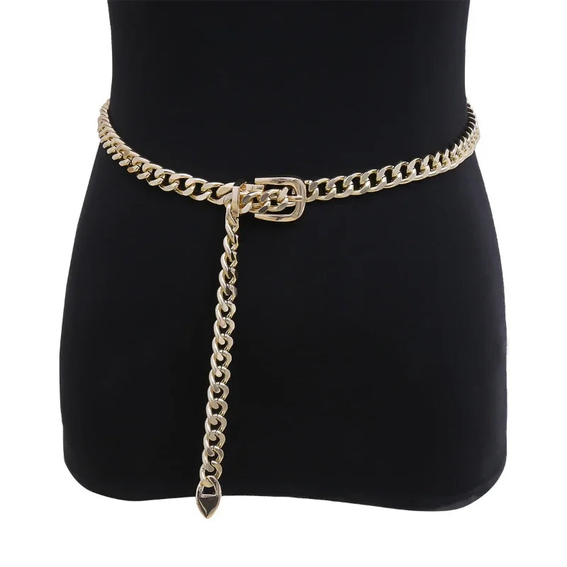 Women's Metal Chain Waist Belt Gold or Silver Retro Casual Ladies Belt