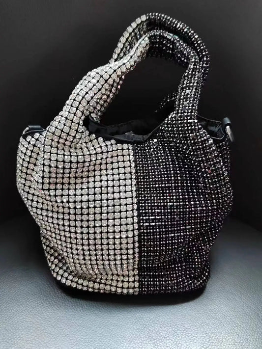 Women's Rhinestone Bag - Two Tone Silver and Black - Blue and Silver - Silver and Gold Soft Sided Purse