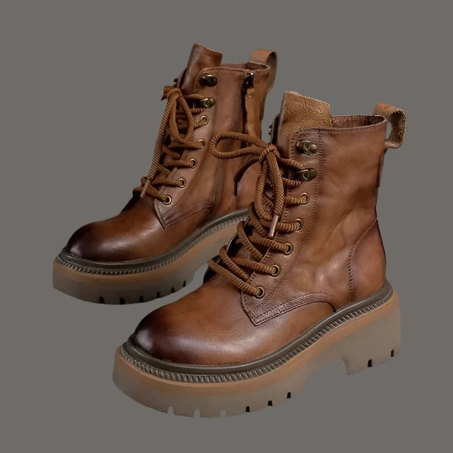 brown leather combat boots