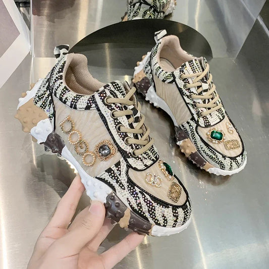 Unique Print Luxury Tennis Shoes with Rhinestones