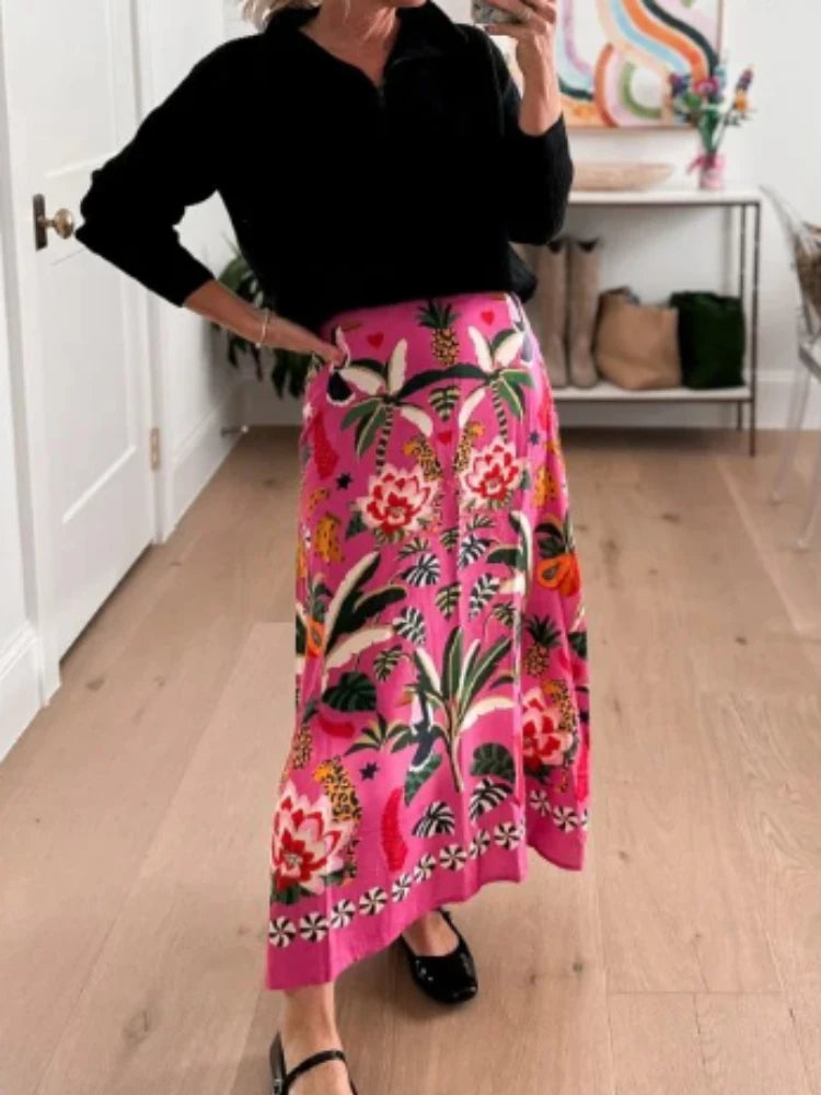 Introducing our Pink Tropical Floral Mid Length Skirt! Embrace the vibrant colors and lively patterns of this must-have piece. Lightweight and comfortable, it's perfect for any summer day. Stand out in style and feel confident with this unique skirt. Elevate your wardrobe and enjoy the benefits of a bold and versatile look!