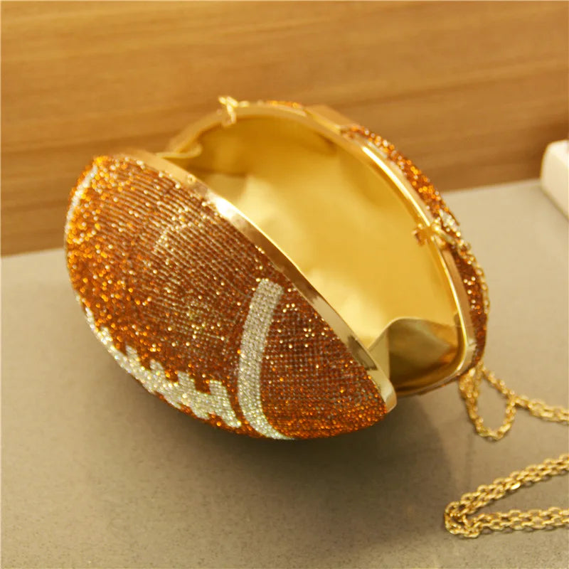 Ladies Rhinestone Football Clutch Purse