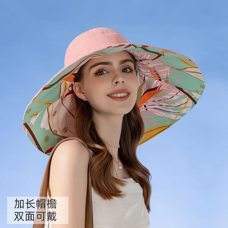 Reversable Large Brim Summer UV Protection Bucket Hat for Travel and Leisure