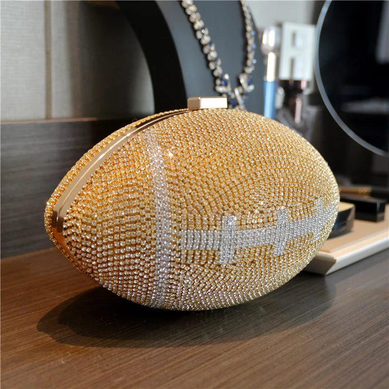 Ladies Rhinestone Football Clutch Purse