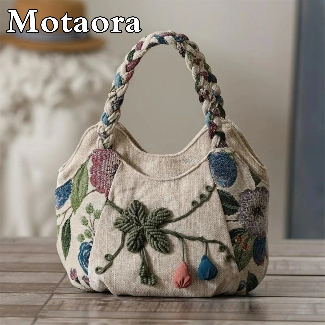 Vintage Canvas Floral Print Small Women's Shoulder Handbag