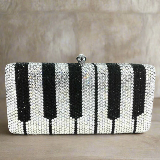 Rhinestone Piano Keyboard Clutch Purse Handbag