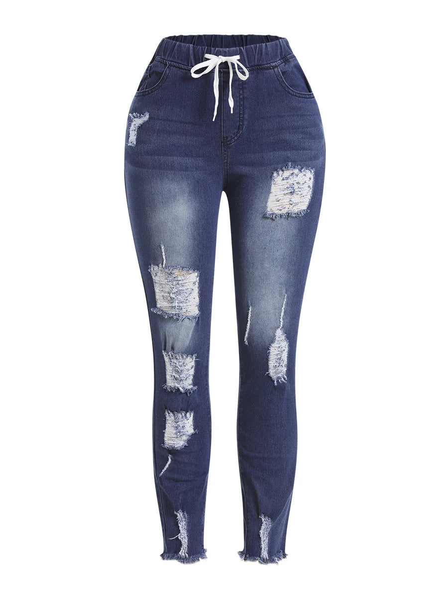 Rock your curves in our Plus Size High-Waist High Stretchy Distressed Denim Jeans! These stylish jeans provide a comfortable fit with their stretchy fabric, while the high-waisted design flatters your figure. The distressed detailing adds an edgy touch to any outfit. Say goodbye to uncomfortable jeans and hello to effortless style!