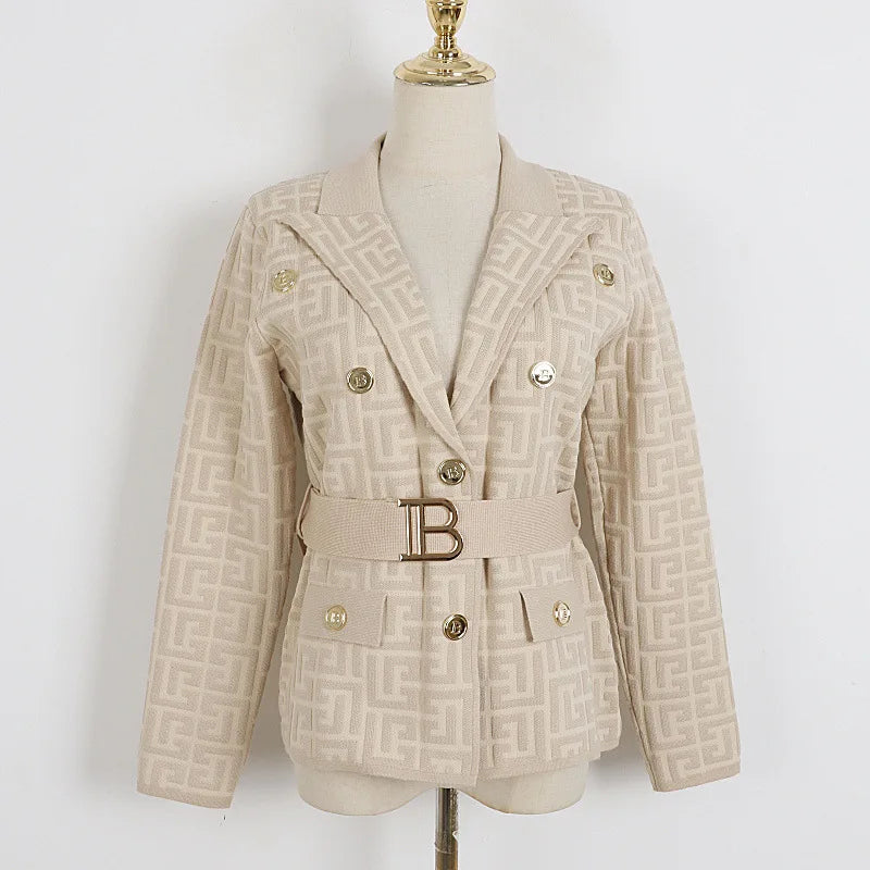 Stay warm and stylish in our Designer Double Breasted Cardigans for Women. Featuring a belted and knitted design, these cardigans are available in tan, black, pink, and white. Elevate your wardrobe with this double breasted cardigan, perfect for any occasion.