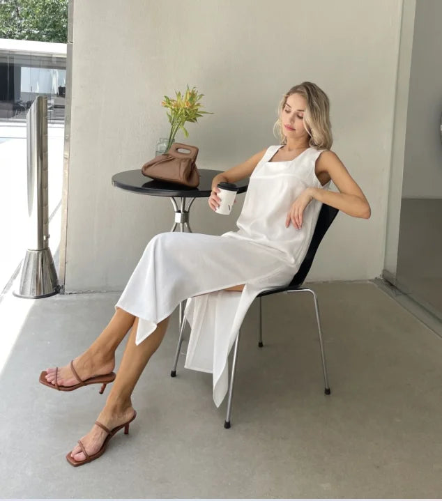 Women Solid Sleeveless Fashion Dress Split Tank Dress