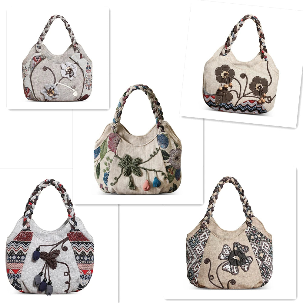 Vintage Canvas Floral Print Small Women's Shoulder Handbag