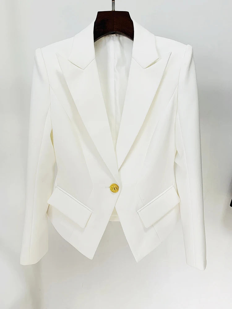 Elevate your style with our Designer Jacket! Featuring a slim, tailored fit and a single button closure, this blazer is the perfect addition to any outfit. Available in pink, black, and white, you can effortlessly make a statement in any color. Step out in confidence and sophistication today!