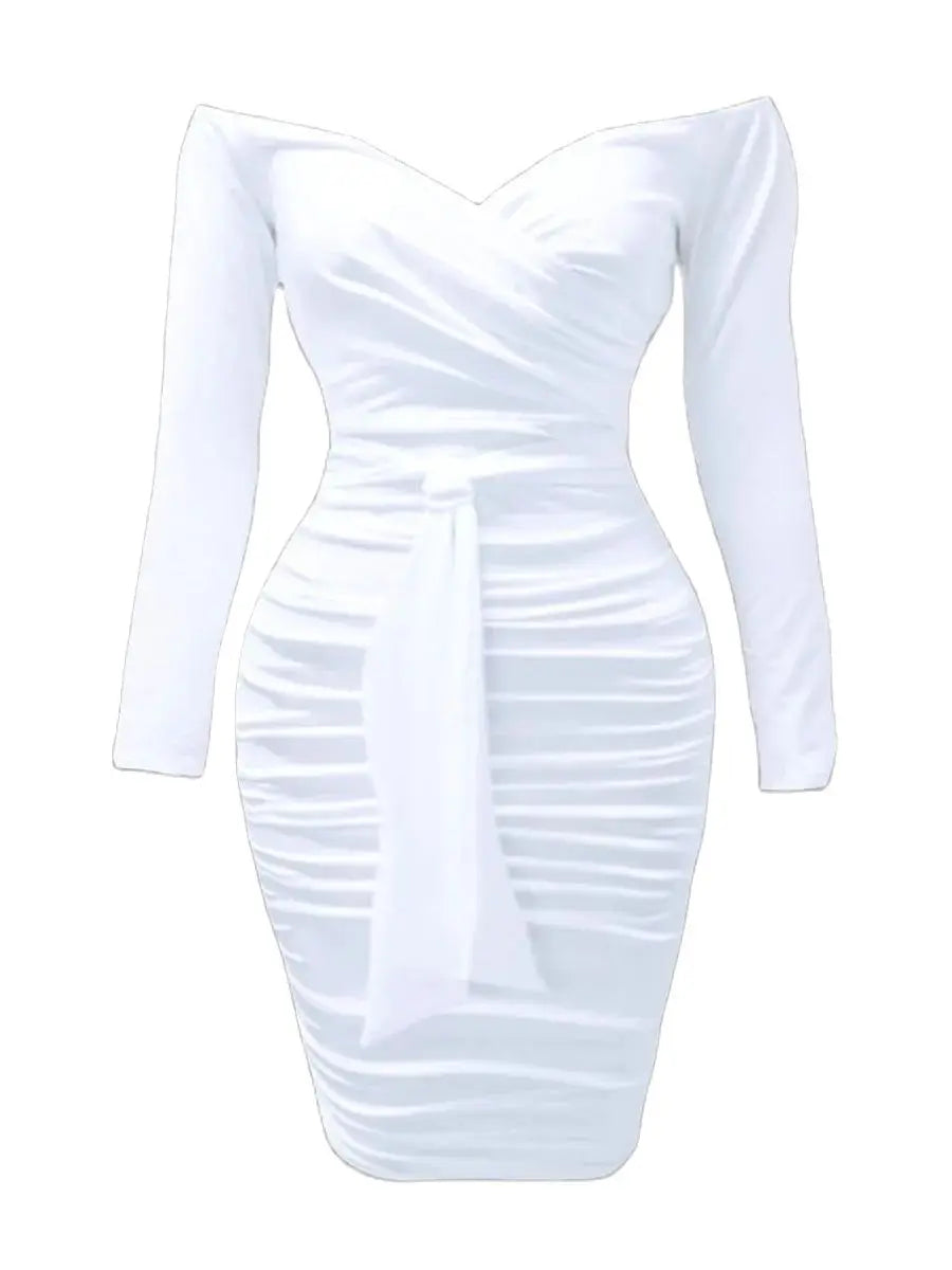 White Long Sleeve Off Shoulder Plus Size Bodycon Dress