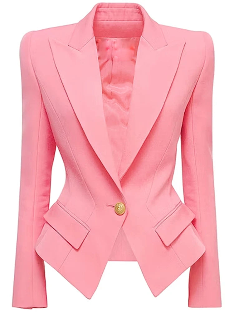 Elevate your style with our Designer Jacket! Featuring a slim, tailored fit and a single button closure, this blazer is the perfect addition to any outfit. Available in pink, black, and white, you can effortlessly make a statement in any color. Step out in confidence and sophistication today!