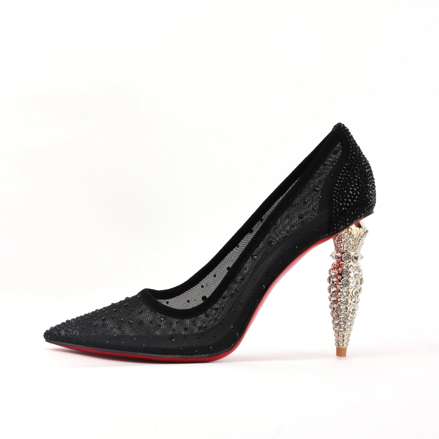 Black Lace High Heel Shoes Designer Pumps with Jeweled Heel - Thread Harbor Clothing Company