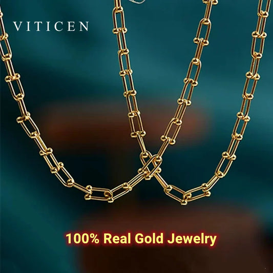 Indulge in the ultimate luxury with our Horseshoe Chain Necklace and Bracelet Set. Made of exquisite 18K gold, this designer jewelry is the perfect accessory for any occasion. Its trendy horseshoe chain design exudes elegance and sophistication, making it a beautiful gift or to elevate any outfit.