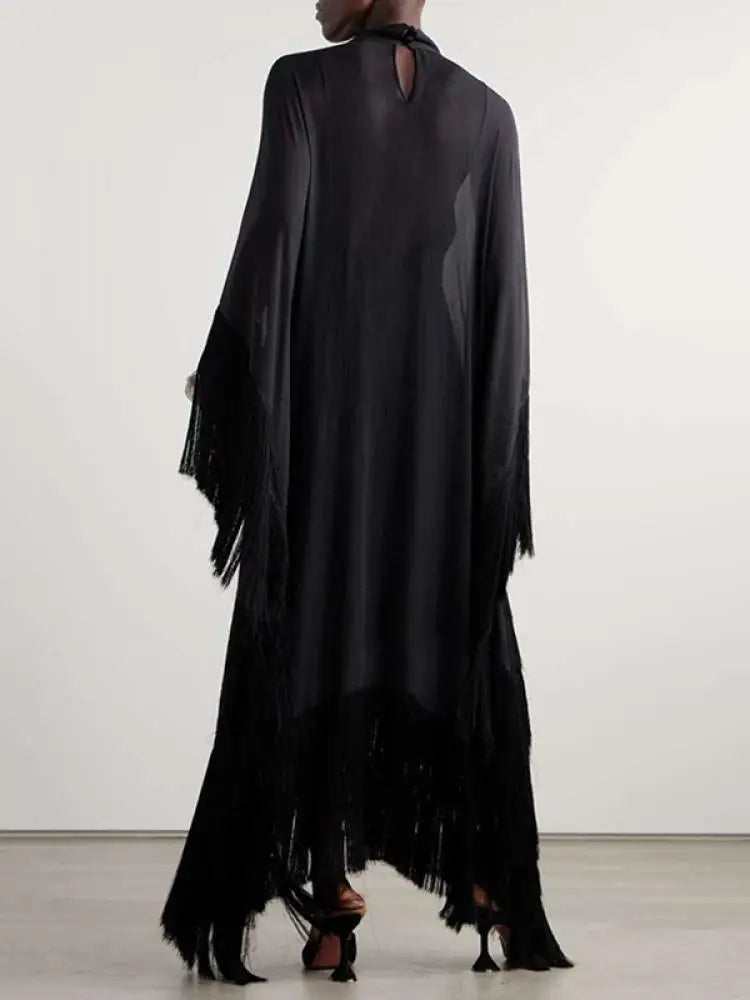 Women's Sheer Black Bat Wing Two Piece See Through Maxi Dress