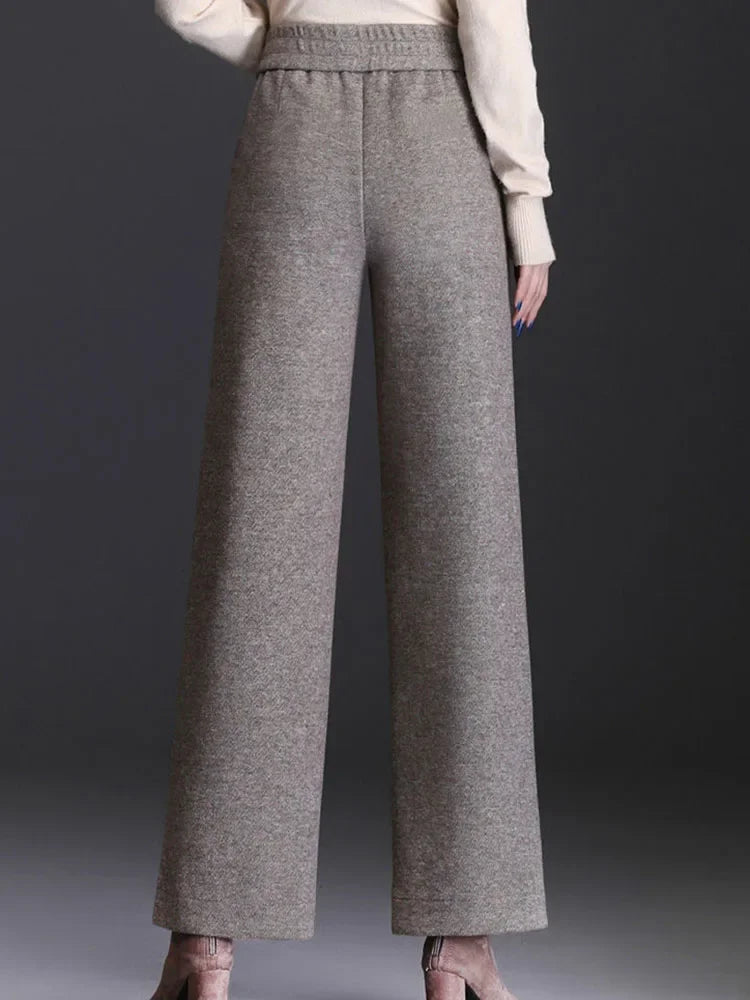 Wool Blend Wide Leg High Waist Fall and Winter Pants Elastic Waistline