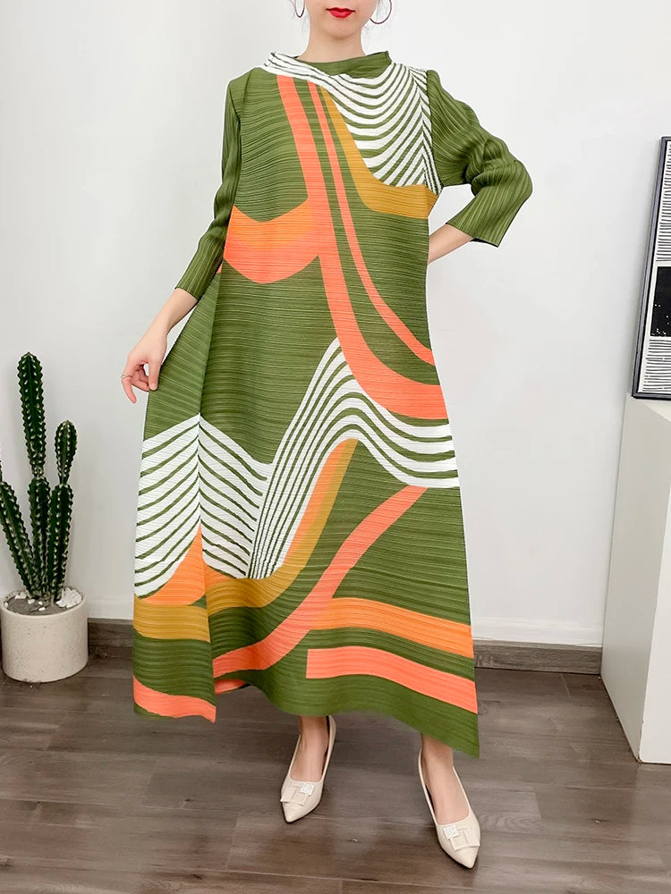 Flowy Striped Pleated Maxi Dress