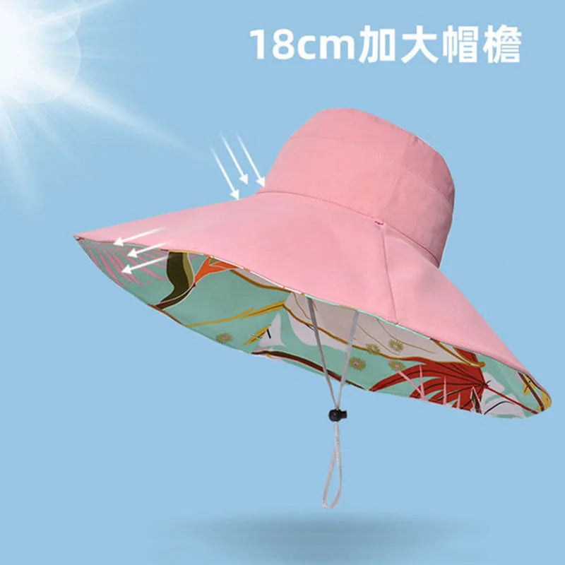 Reversable Large Brim Summer UV Protection Bucket Hat for Travel and Leisure