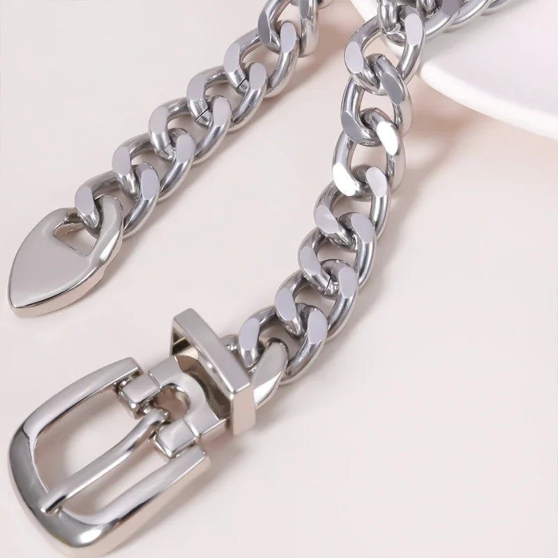 Women's Metal Chain Waist Belt Gold or Silver Retro Casual Ladies Belt