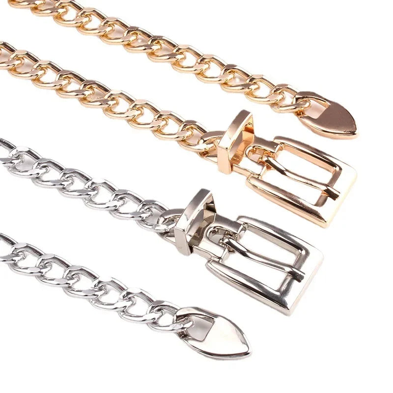 Women's Metal Chain Waist Belt Gold or Silver Retro Casual Ladies Belt