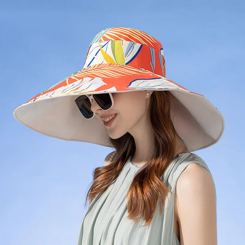 Reversable Large Brim Summer UV Protection Bucket Hat for Travel and Leisure