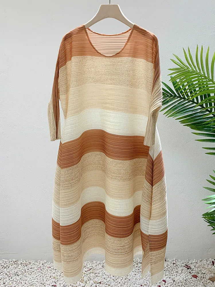 Unique Casual Color Block Long Loose Fit Dress