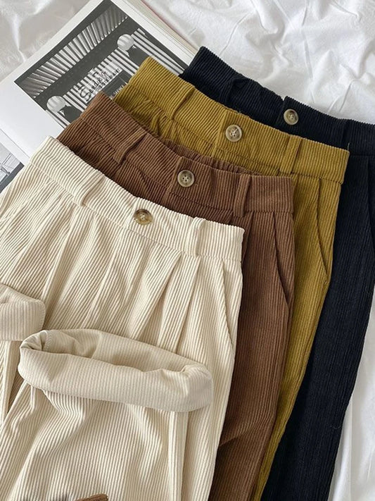 Experience style and comfort with our Comfortable Casual Vintage Pleated Corduroy Pants for Fall. Perfect for any occasion, these pants from Thread Harbor Clothing Company offer a vintage-inspired look with modern comfort. Stay cozy and stylish this fall season!