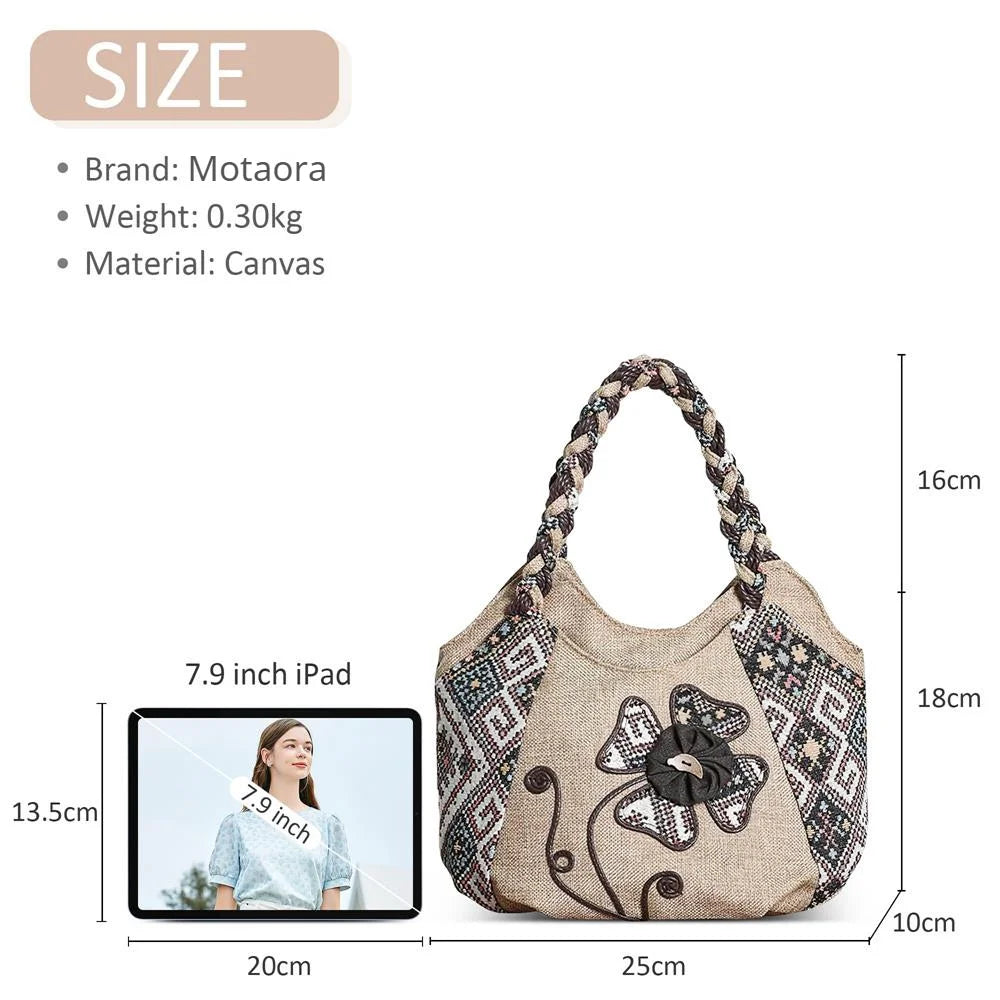 Vintage Canvas Floral Print Small Women's Shoulder Handbag