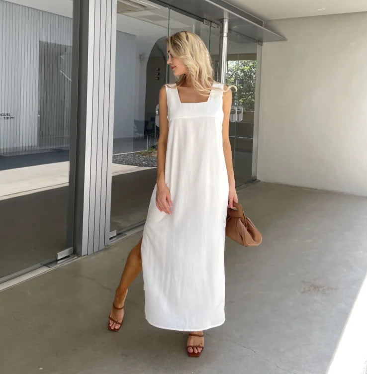 Women Solid Sleeveless Fashion Dress Split Tank Dress