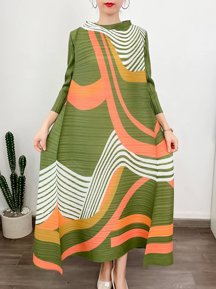 Flowy Striped Pleated Maxi Dress