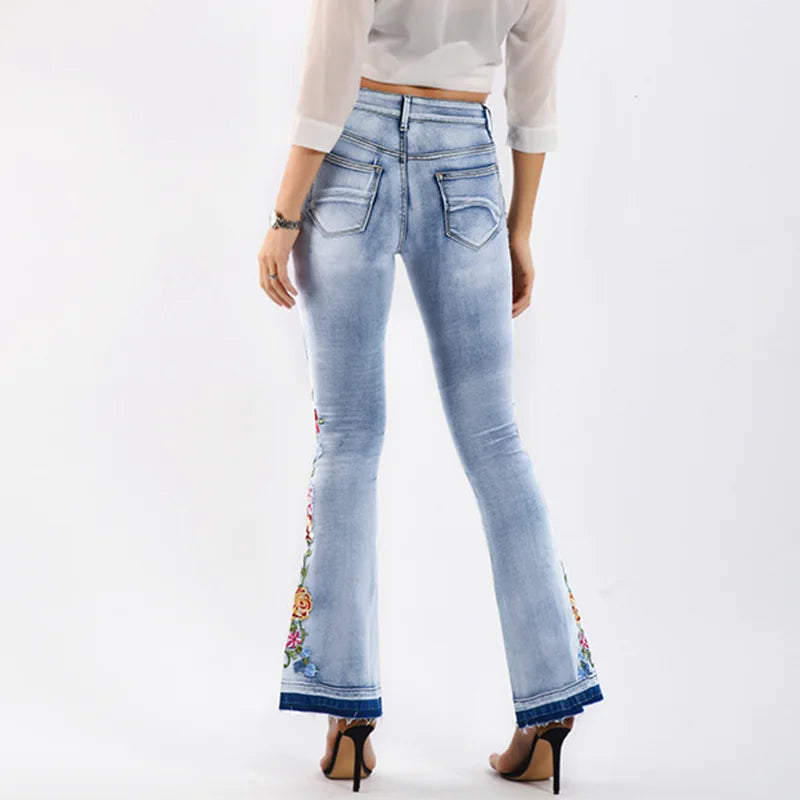 Vintage Floral Embroidered Flare Leg Push-Up Jeans