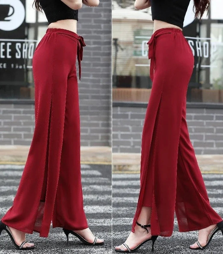 Chiffon Mesh Flare Pants in Red Maroon and Black