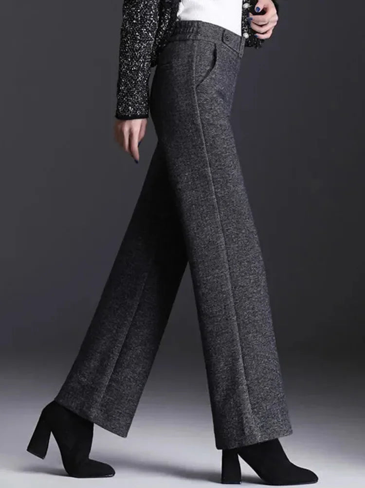 Wool Blend Wide Leg High Waist Fall and Winter Pants Elastic Waistline