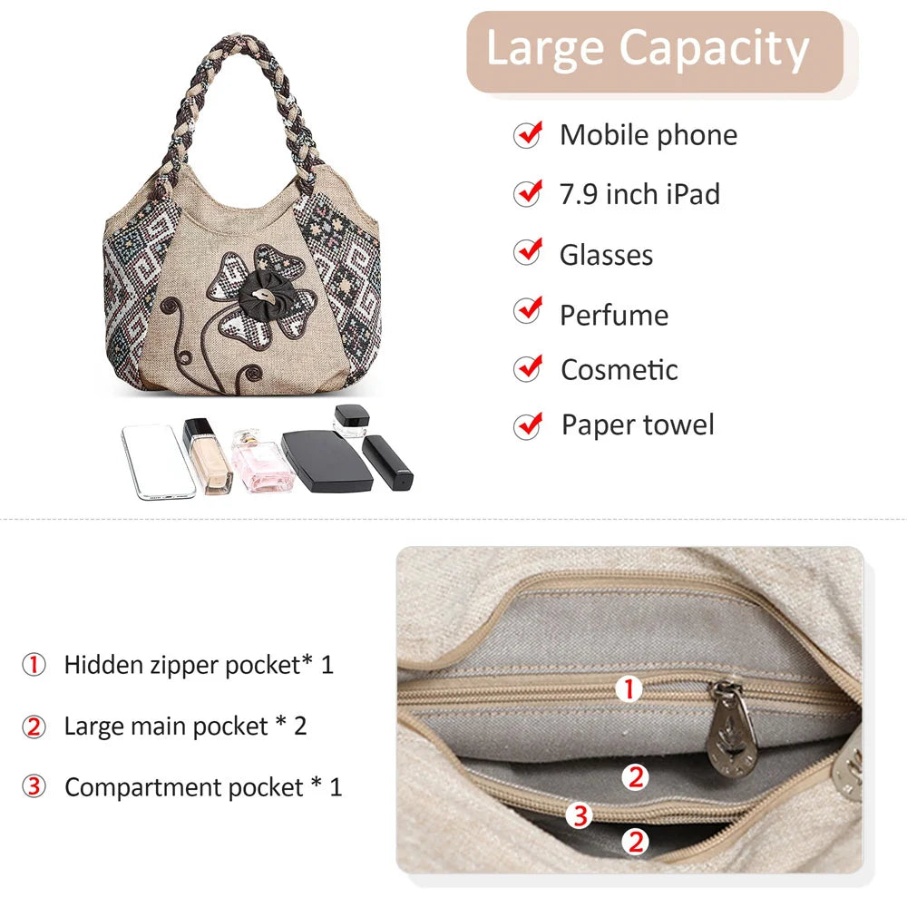 Vintage Canvas Floral Print Small Women's Shoulder Handbag