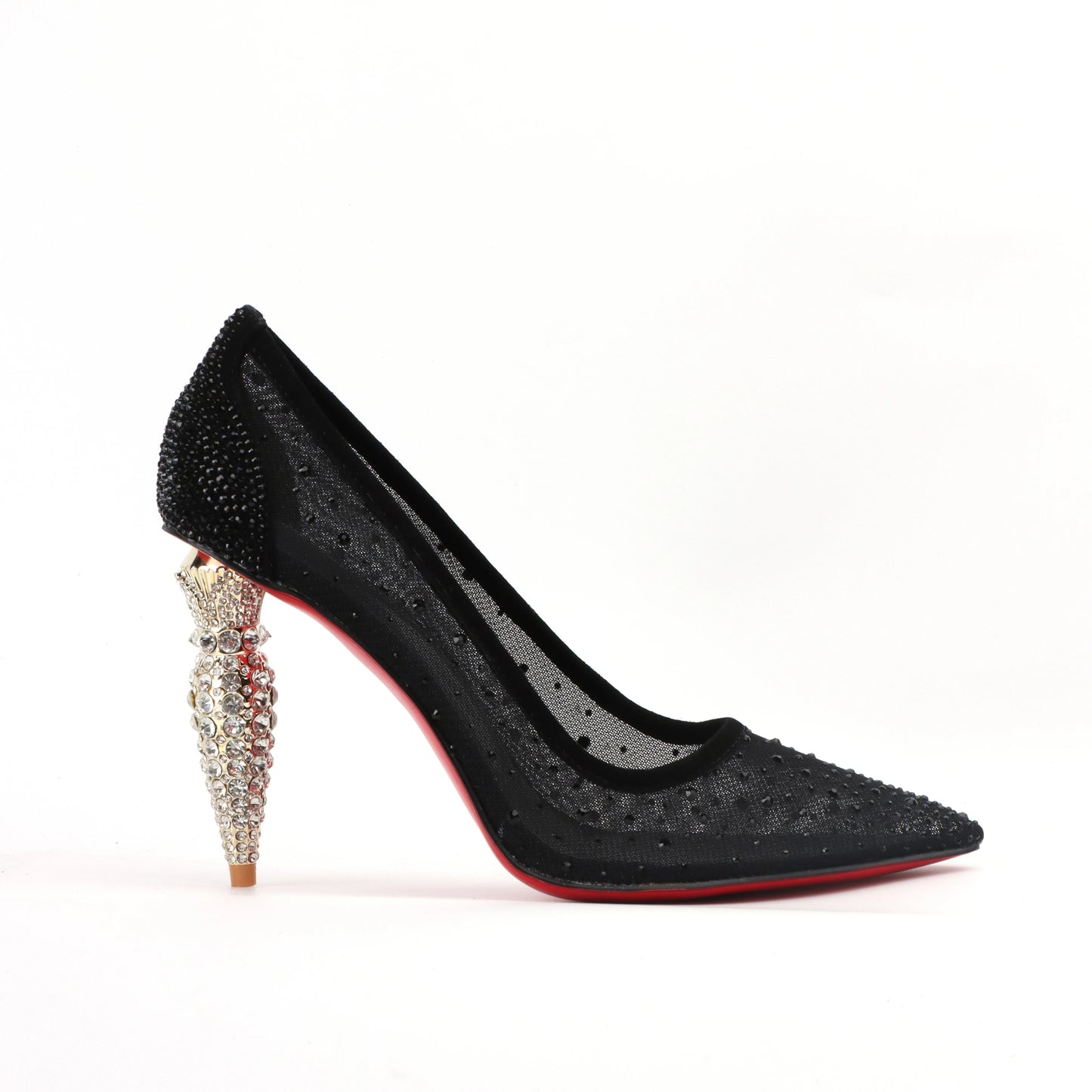 Black Lace High Heel Shoes Designer Pumps with Jeweled Heel - Thread Harbor Clothing Company