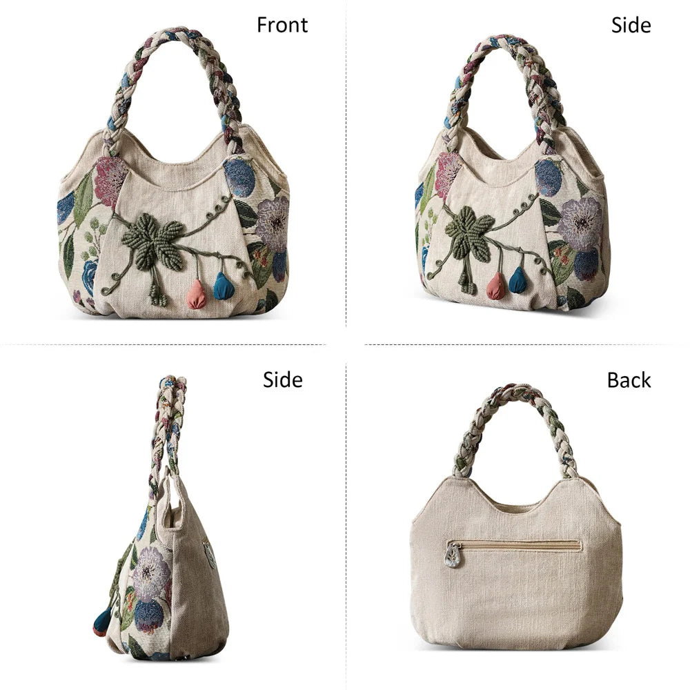 Vintage Canvas Floral Print Small Women's Shoulder Handbag