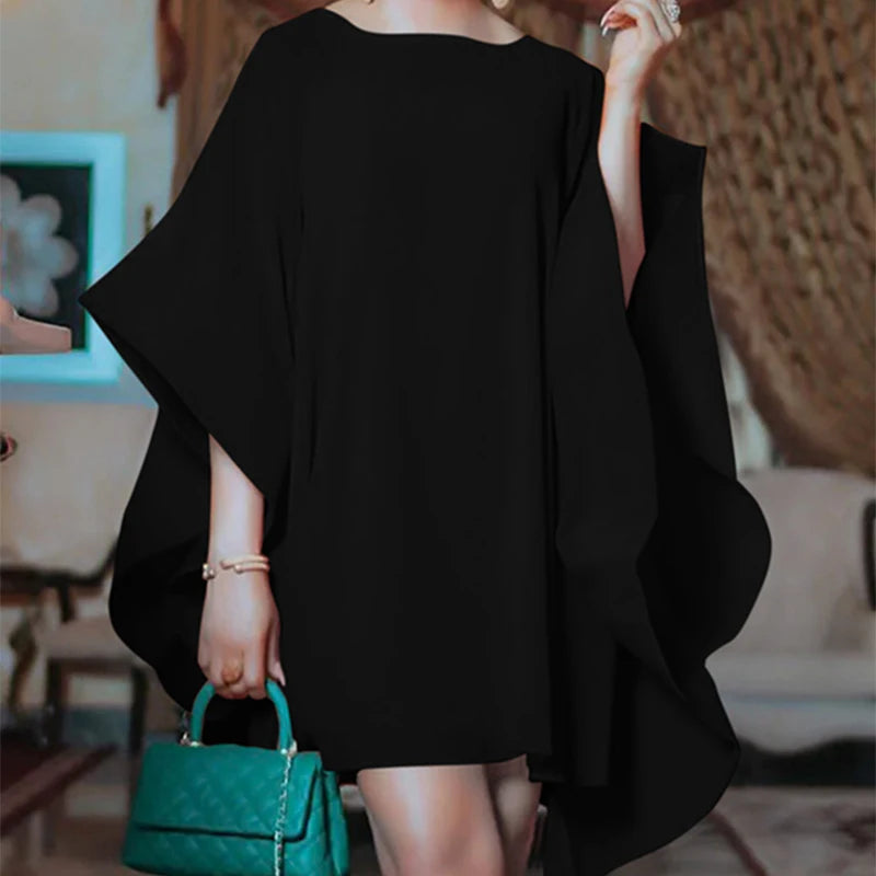 Elegant Orange Batwing Sleeve Loose Fitting Mini Length Party Dress