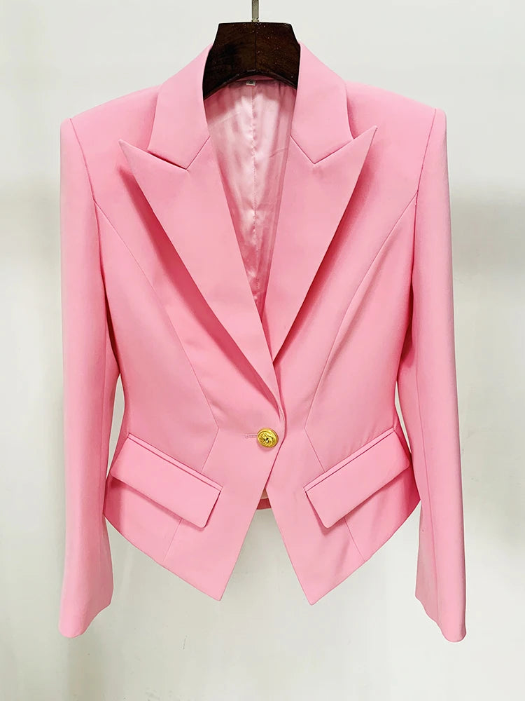 Elevate your style with our Designer Jacket! Featuring a slim, tailored fit and a single button closure, this blazer is the perfect addition to any outfit. Available in pink, black, and white, you can effortlessly make a statement in any color. Step out in confidence and sophistication today!