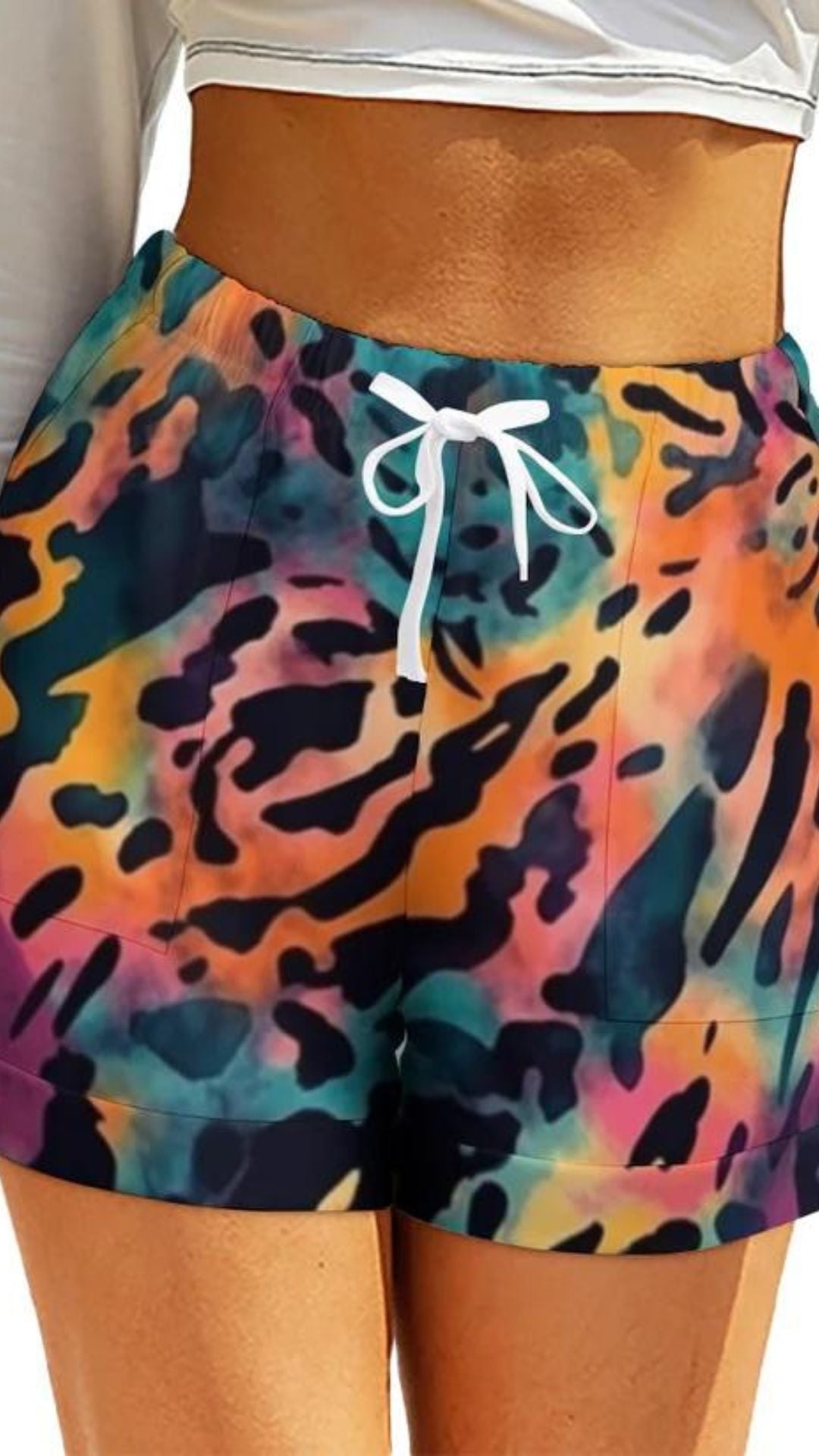 Elastic Waist Animal Print Shorts