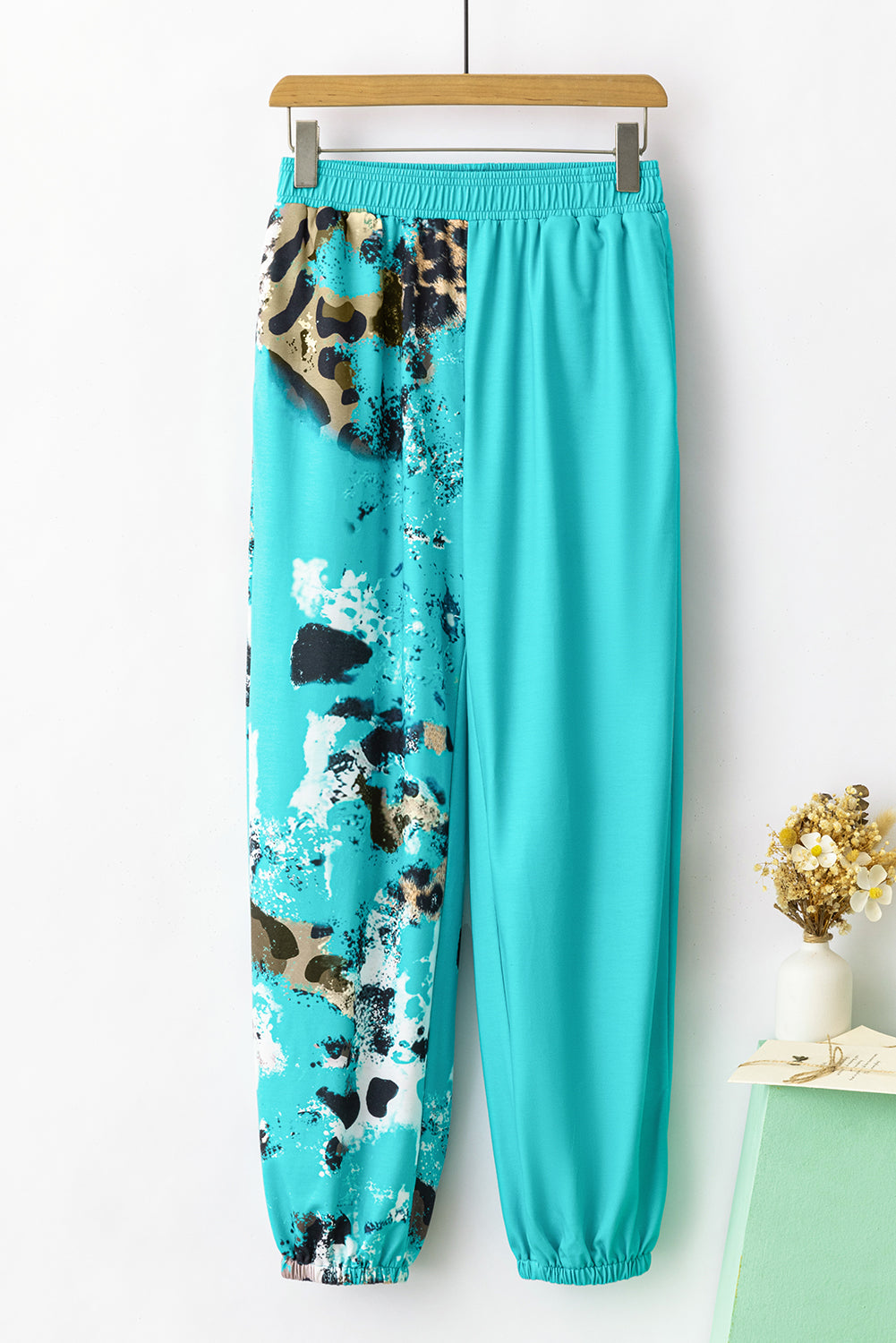 Stylish Casual Turquoise Contrast Leopard Tie-Dye Print  Sweatpants