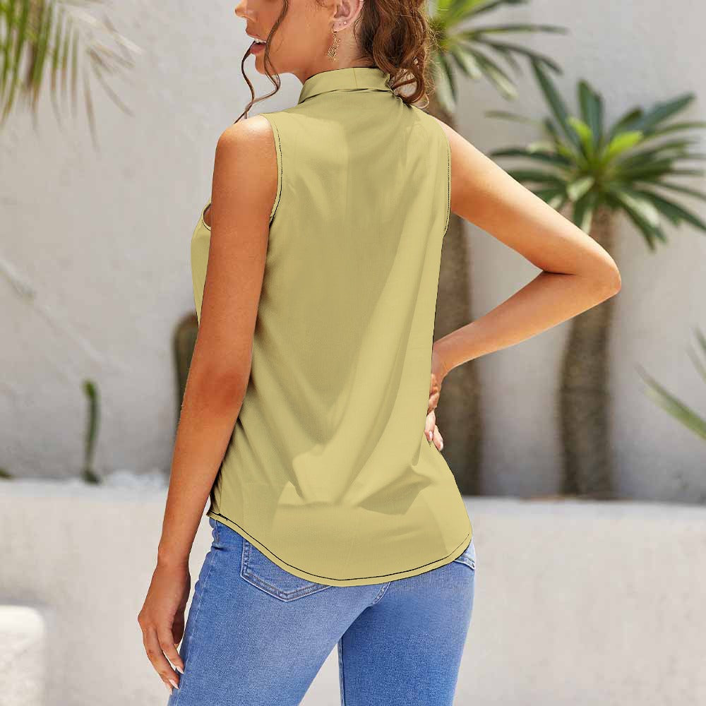 Transform your wardrobe with our Elegant Gold Sleeveless Blouse - the perfect ensemble piece to elevate any outfit. The sleek and timeless design exudes sophistication and the sleeveless style allows for versatile layering options. Elevate your style and feel confident in this statement piece!