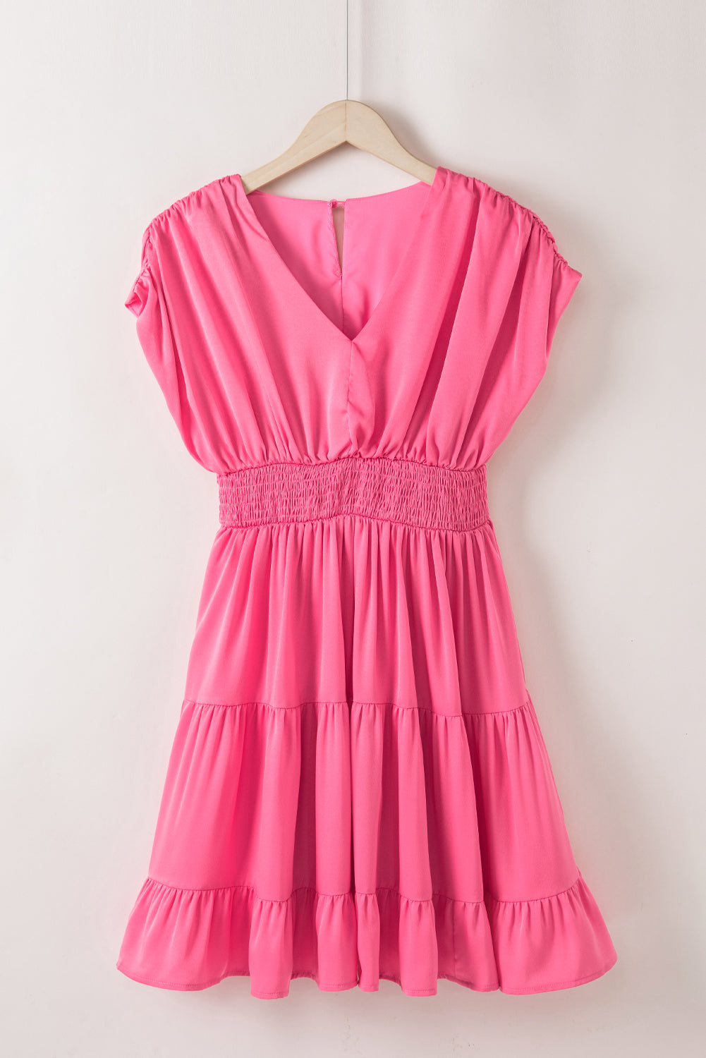 Strawberry Pink V-Neck Ruffled Midi Dress