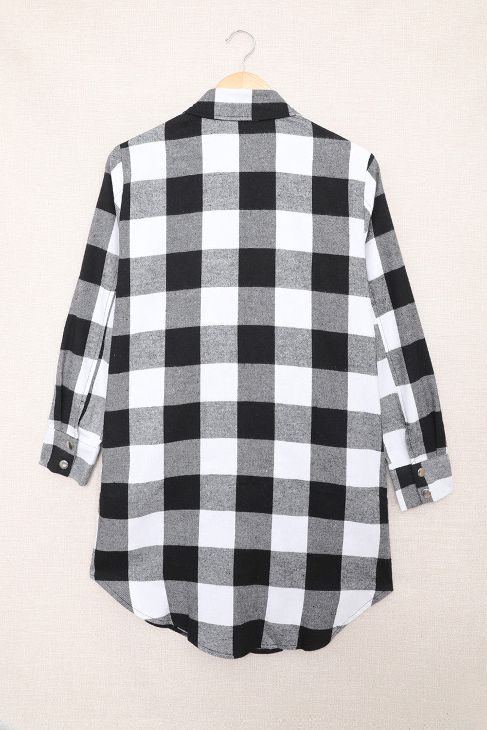 Black Turn-Down Collar Plaid Shirt Coat