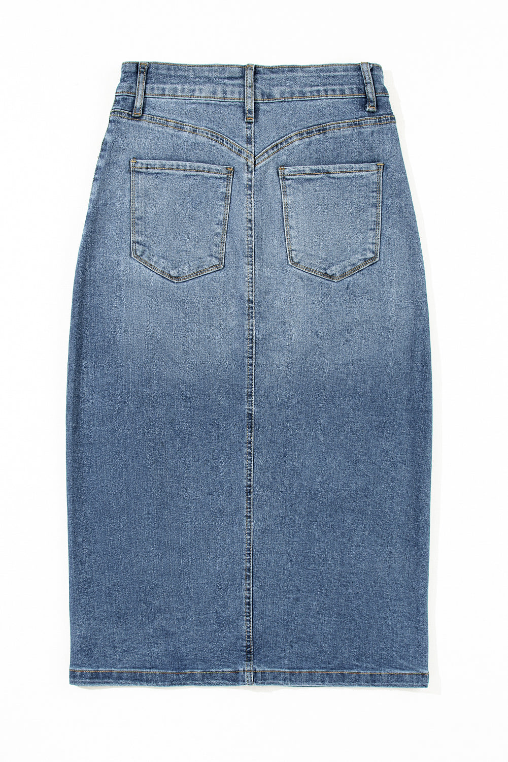 Elevate your wardrobe with our Classic Sky Blue Midi Denim Skirt! This stylish piece features a front slit and convenient pockets, adding a modern touch to the classic denim design. Perfect for any occasion, feel confident and fashionable in this must-have piece!