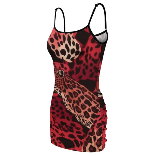 Indulge in your wild side with our Women's Sexy Bodycon Slip Dress. This stunning dress features a bold red and black leopard print designed by original graphic designer. The bodycon fit accentuates your curves for a confident and alluring look. Make a statement and stand out in this must-have dress!