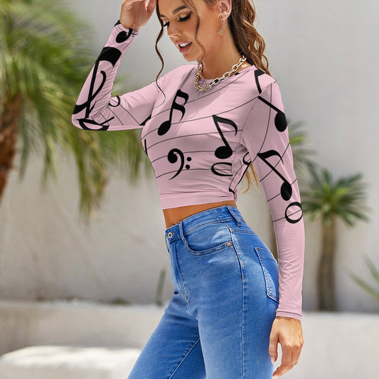 Be unique and stand out with our custom-designed Ladies Pink Long Sleeve Backless Crop Top! Expertly crafted, this top features an original graphic print and a stylish backless design that is sure to turn heads. Perfect for making a statement and expressing your individuality.