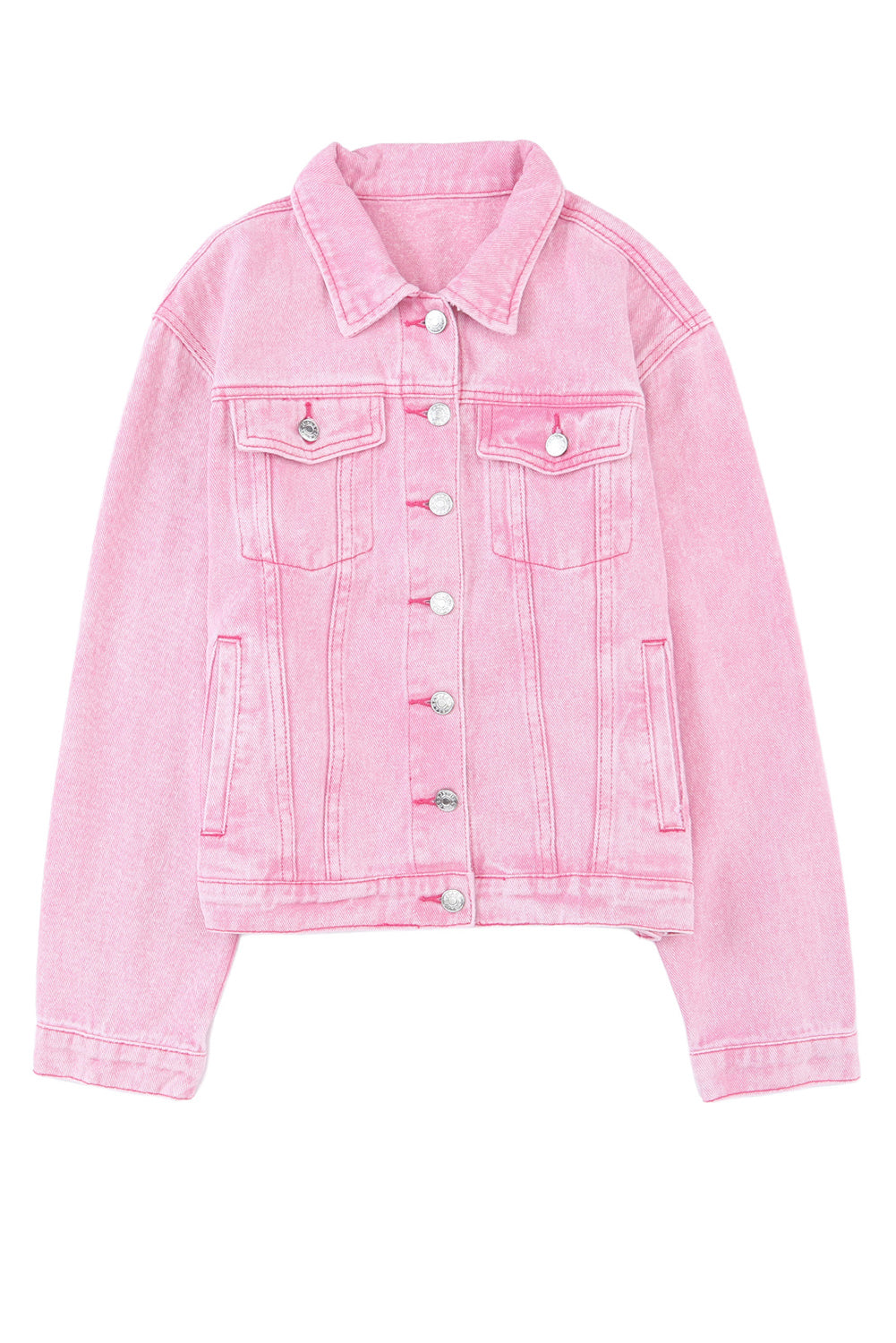 Update your wardrobe with our Fashionable Pink Acid Wash Button Flap Pocket Denim Jacket! Made with a stylish pink acid wash design, this jacket is perfect for any fashion-forward individual. With convenient button flap pockets, you'll always have easy access to your essentials. Elevate your style with this trendy denim jacket!